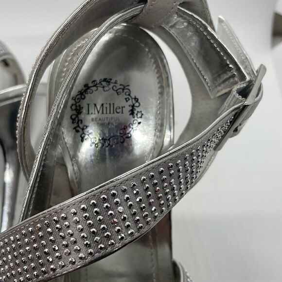 L Miller Beautiful Shoes  Silver Rhinestones Wrap Ankle 9M Sexy Dressy - Picture 10 of 11